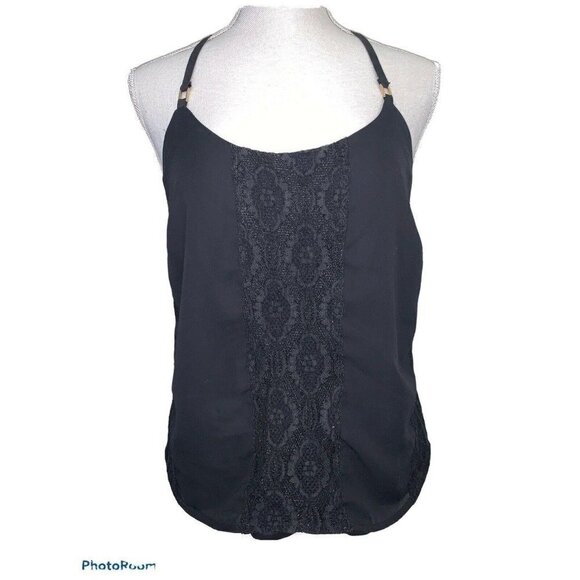 Bebe Black T Back Lace Front Blouse Size Medium EUC  B - Picture 1 of 6